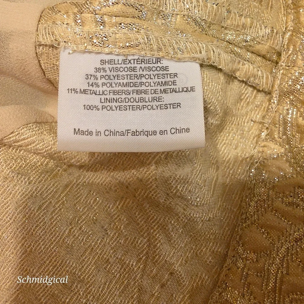 Tory Burch Gold Metallic Jacquard Sleeveless Tiered Top Size 4 Damask Shimmer